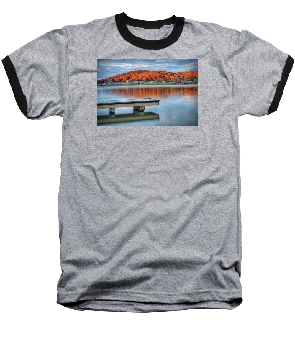 Lake Baseball T-Shirt featuring the photograph Autumn Red at Lake White by Jaki Miller