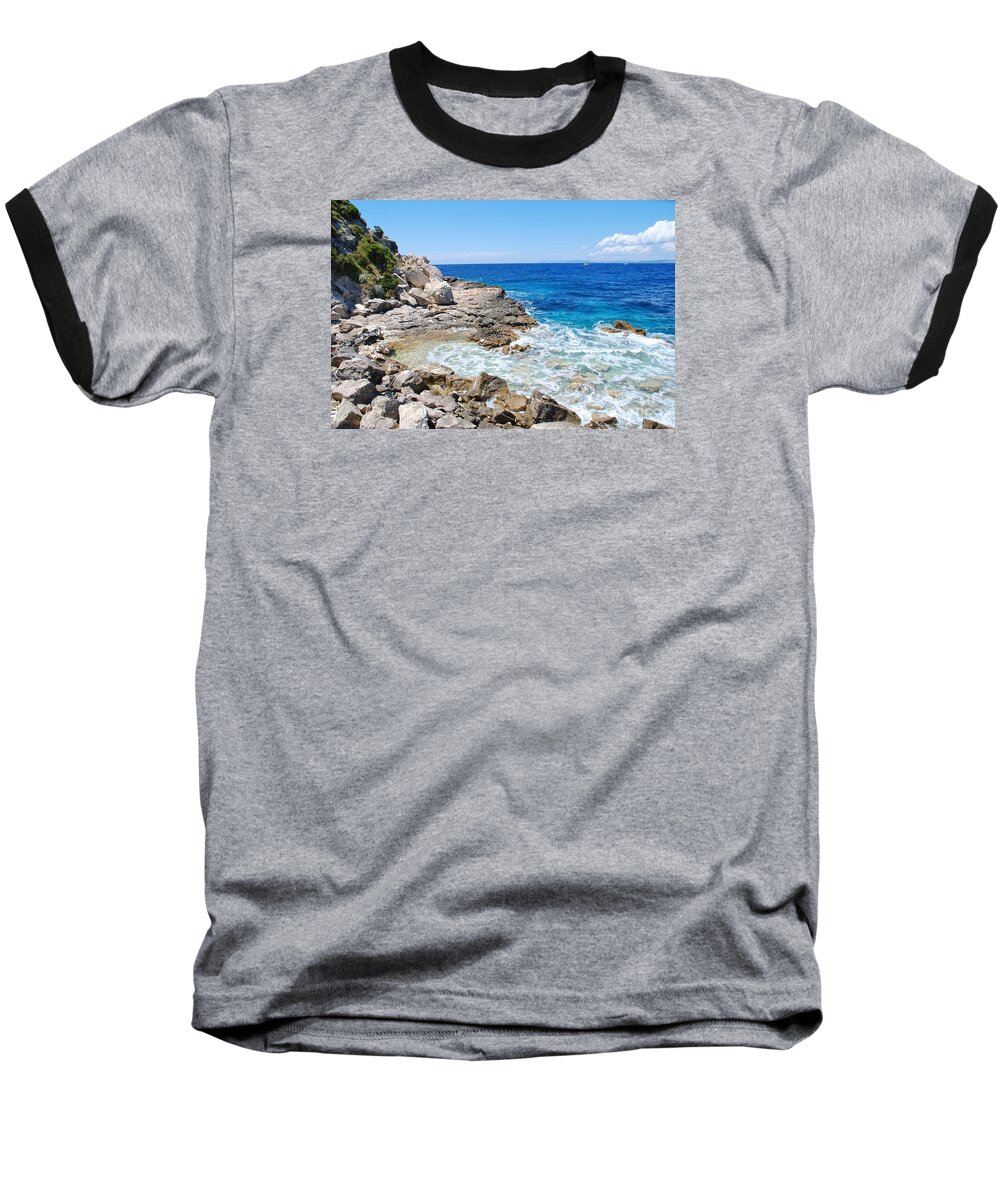 Paxos Baseball T-Shirt featuring the photograph Lakka coastline on Paxos by David Fowler