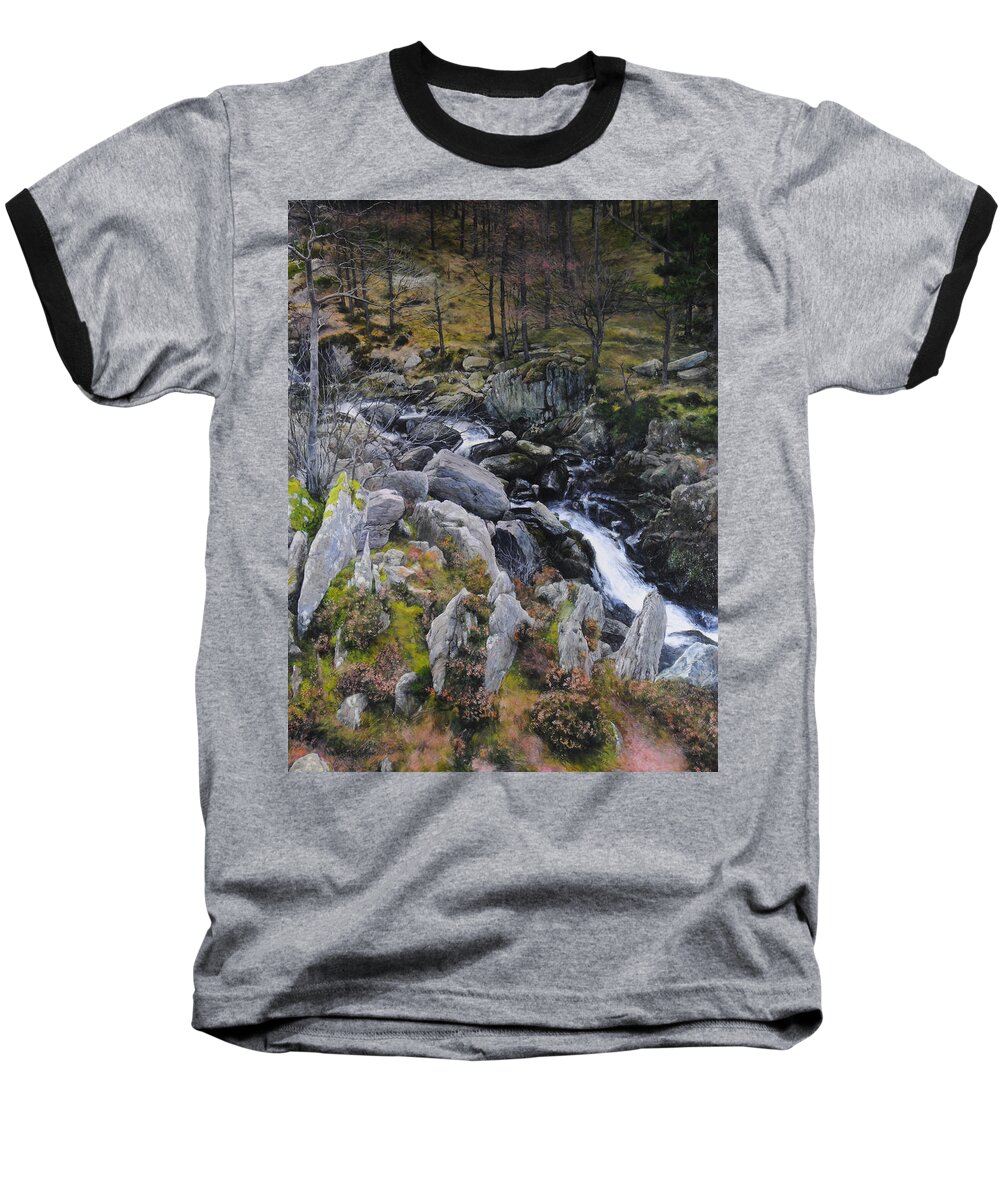 Landscape Baseball T-Shirt featuring the painting Landscape in Snowdonia by Harry Robertson