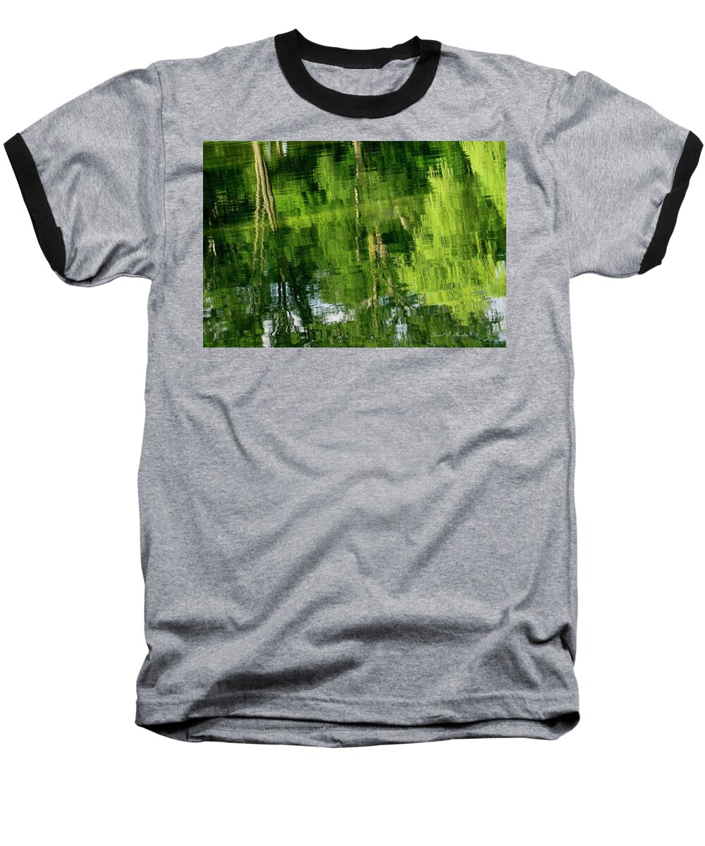 Impressionism Baseball T-Shirt featuring the photograph Green Tree Landscape Reflections Wall Art by Carol F Austin