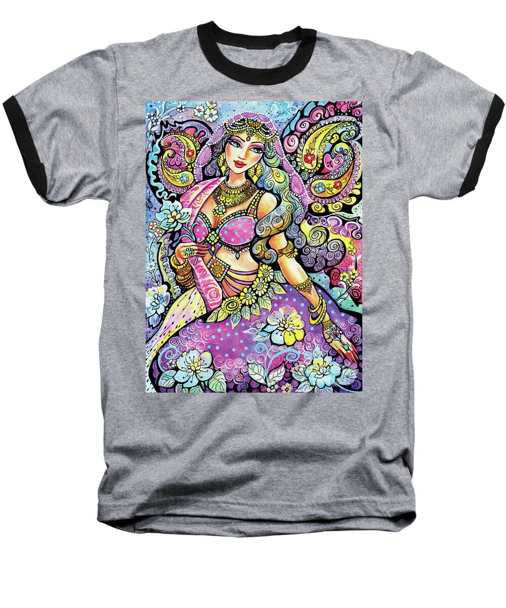 Indian Dancer Baseball T-Shirt featuring the painting Purple Paisley Flower by Eva Campbell