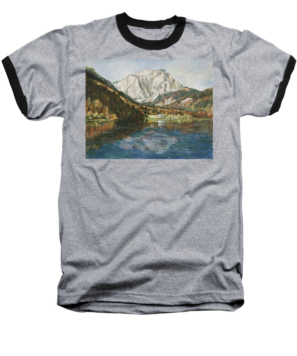 Landscape Baseball T-Shirt featuring the painting Langbathsee Austria by Ingrid Dohm