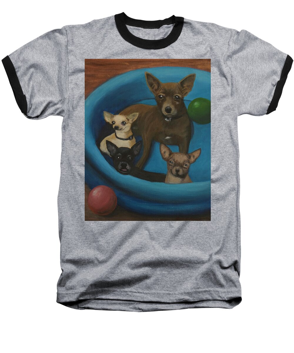 Dogs Baseball T-Shirt featuring the painting Lanice's Dogs by Barbara J Blaisdell