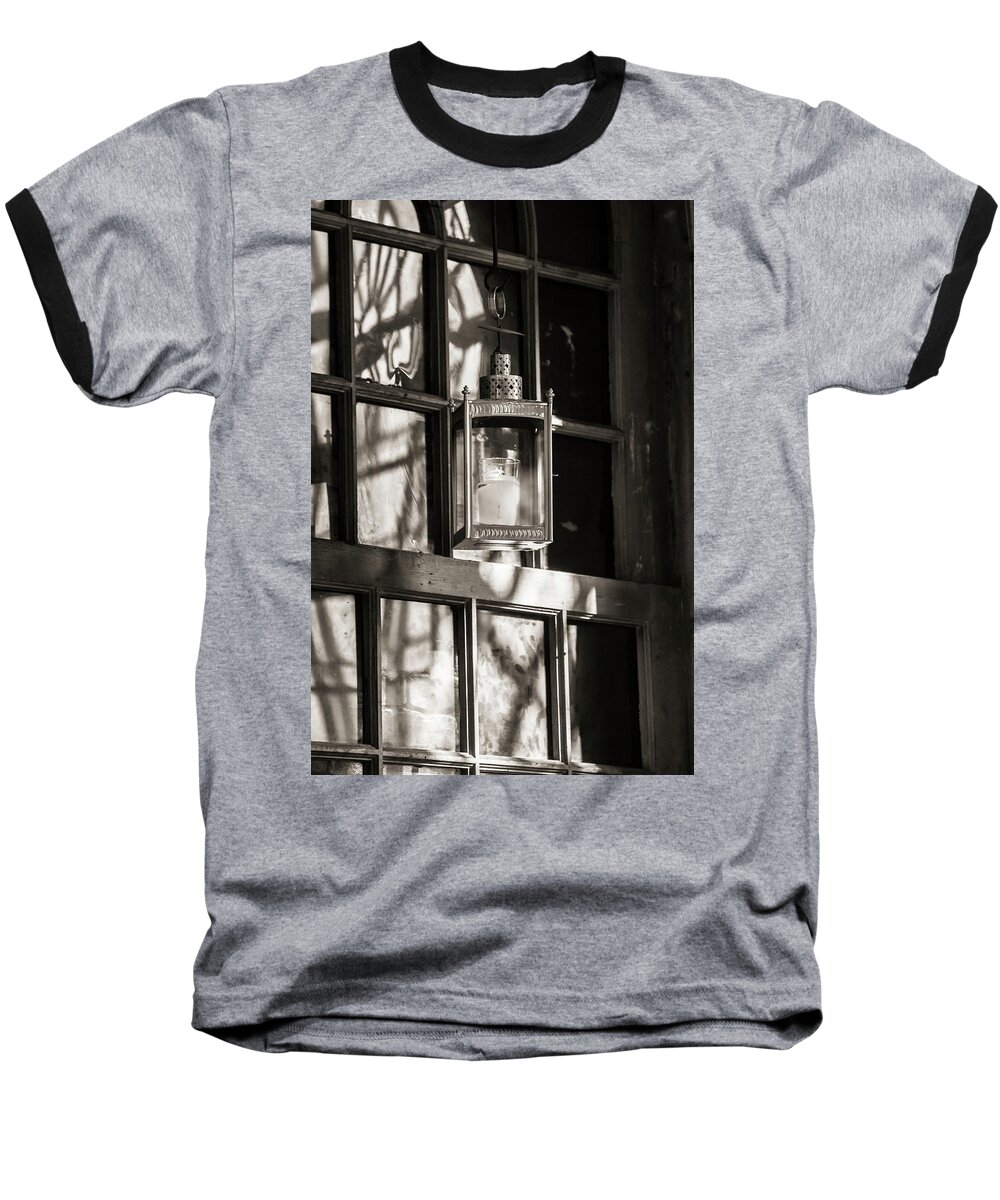 Lantern Baseball T-Shirt featuring the photograph Lantern in a window 2 by Jason Hughes