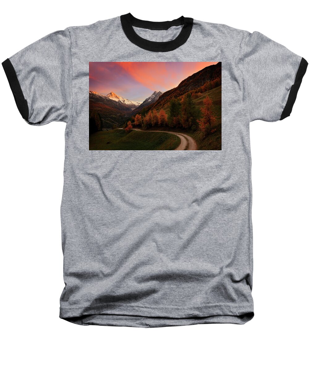 Alpine Baseball T-Shirt featuring the photograph Last illumination by Dominique Dubied