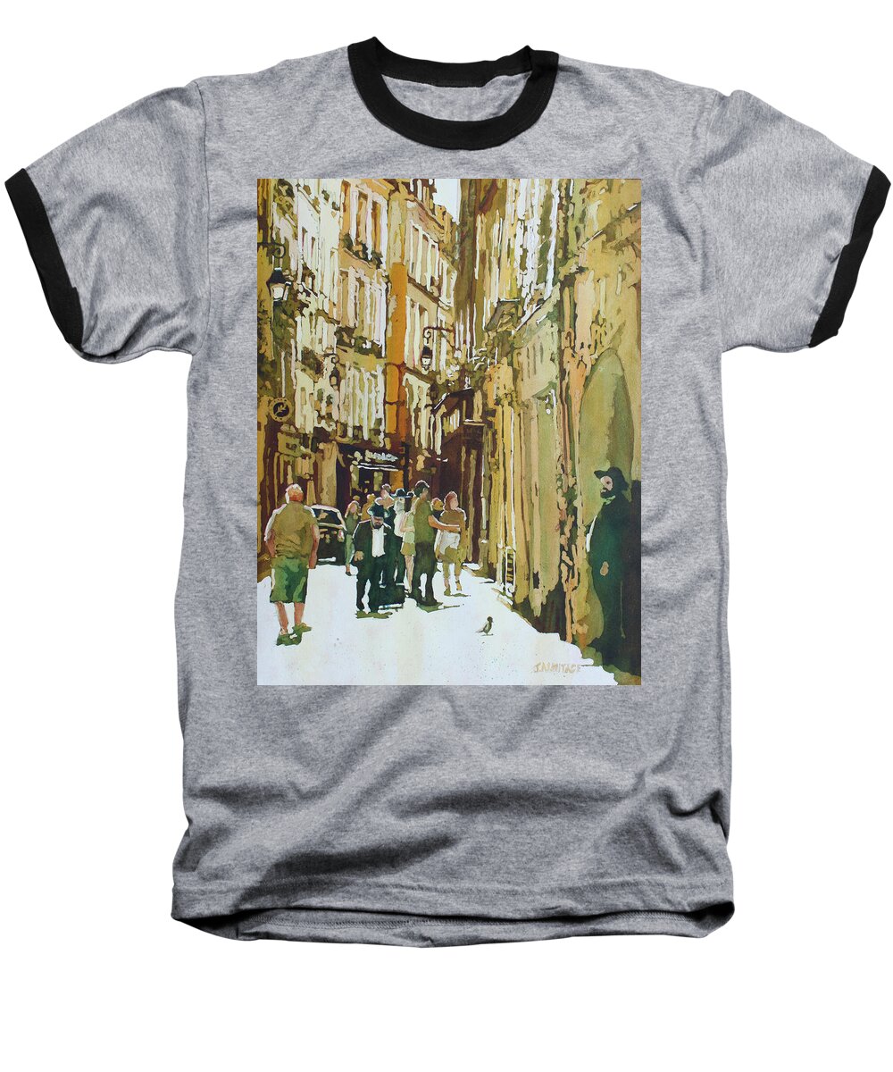 Le Marais Baseball T-Shirt featuring the painting Late Morning in Le Marais by Jenny Armitage