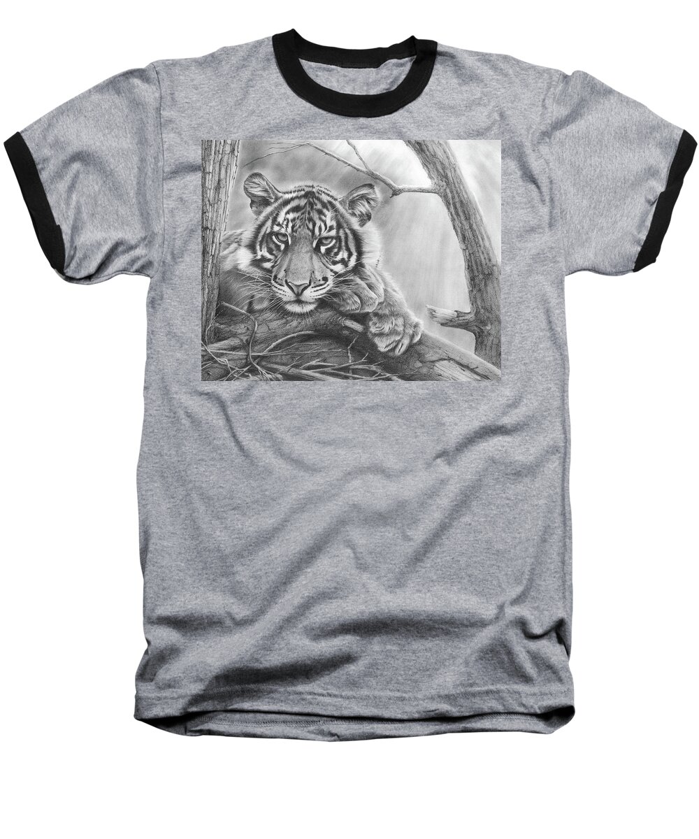 Tiger Baseball T-Shirt featuring the drawing Lazing on a Sunny Afternoon by Peter Williams