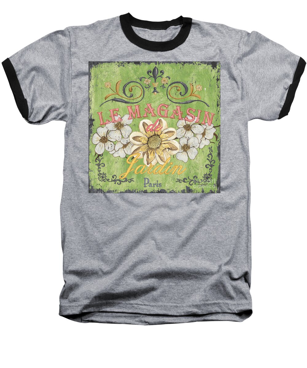 Floral Baseball T-Shirt featuring the painting Le Magasin de Jardin by Debbie DeWitt