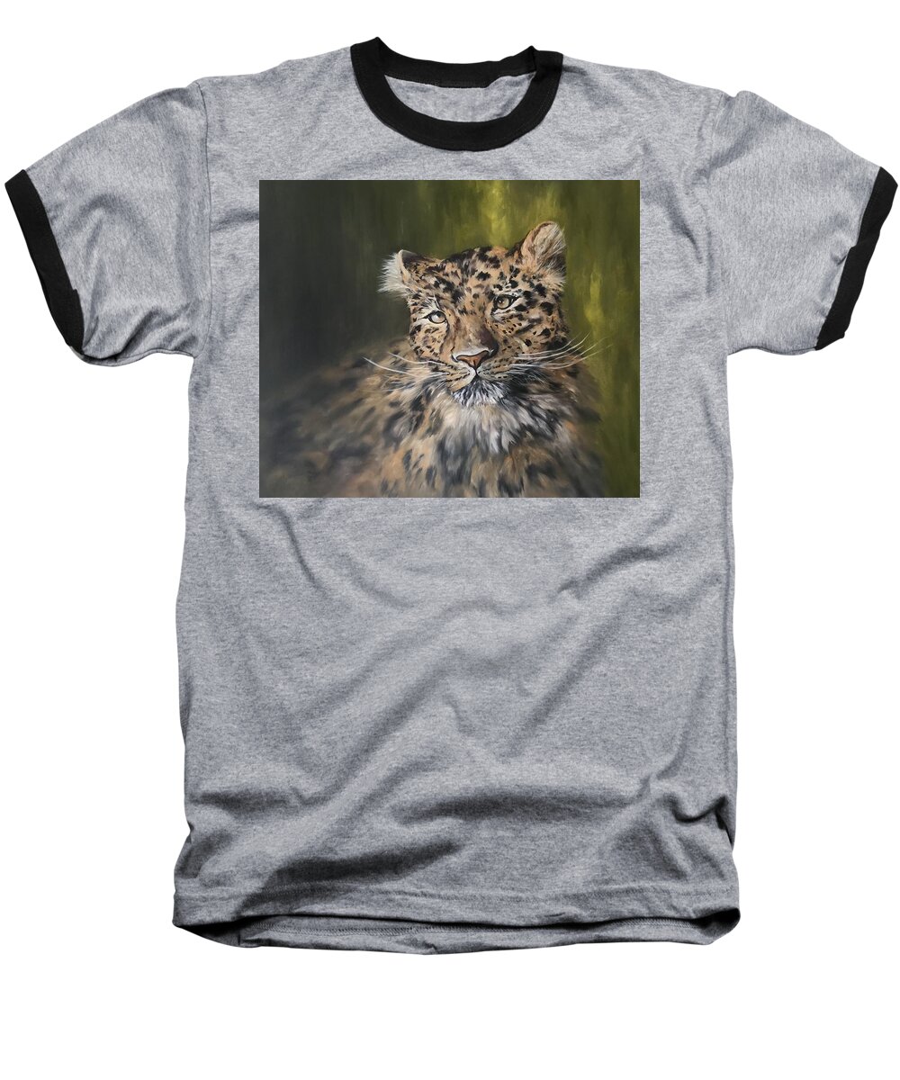 Leopard Baseball T-Shirt featuring the painting Leopard Relaxing by Jean Walker