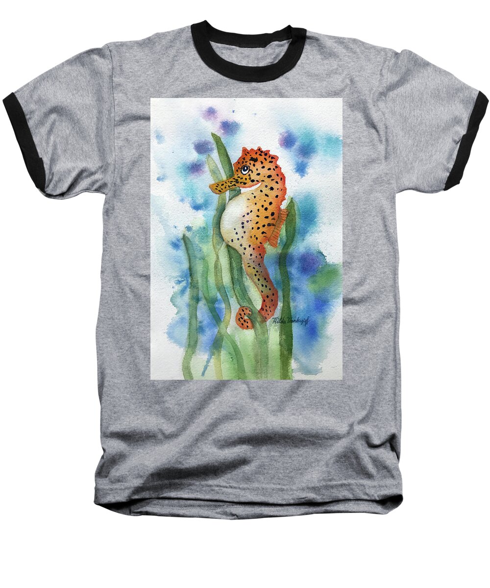 Seahorse Baseball T-Shirt featuring the painting Leopard Seahorse by Hilda Vandergriff