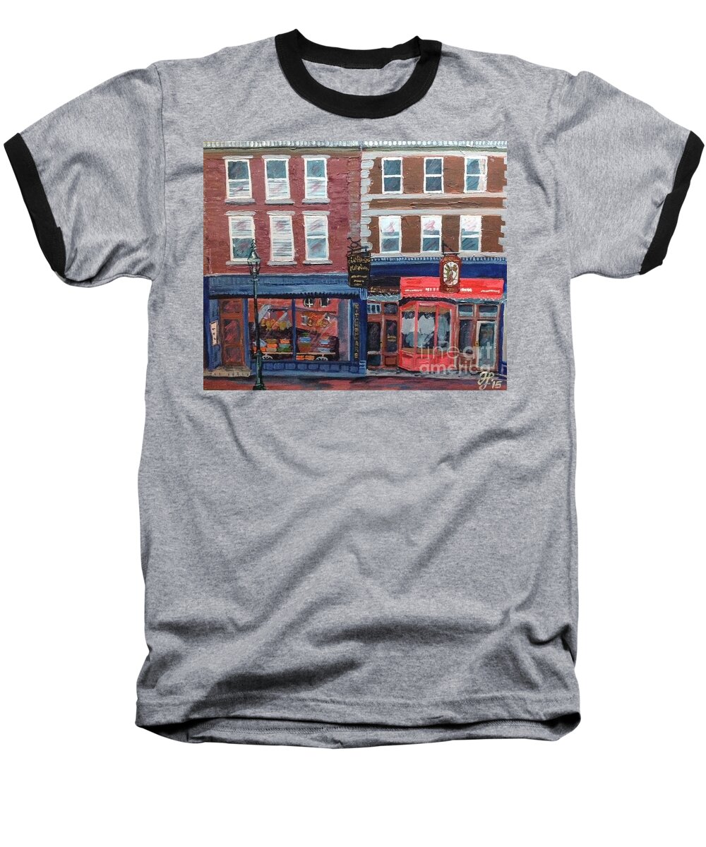 #americana #shopfronts #enpleinair Baseball T-Shirt featuring the painting LeRoux and Angelica's by Francois Lamothe