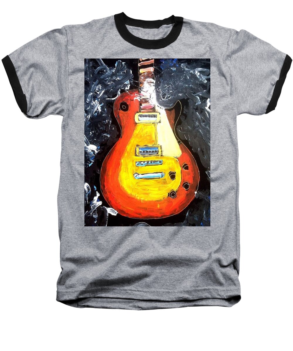 Les Paul Baseball T-Shirt featuring the painting Les Paul live by Neal Barbosa