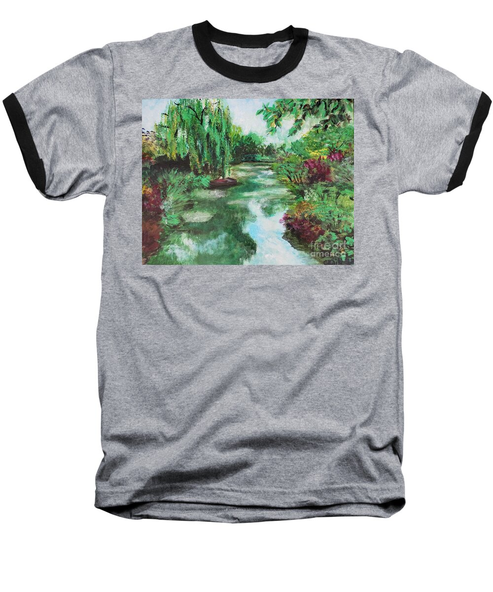 Nature Baseball T-Shirt featuring the painting L'etang de Claude Monet, Giverny, France by C E Dill
