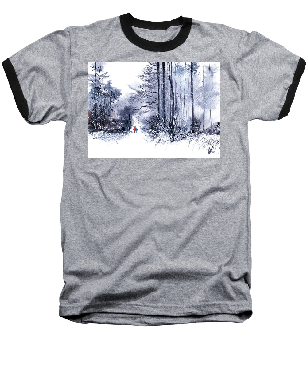 Nature Baseball T-Shirt featuring the painting Let's go for a walk 2 by Anil Nene