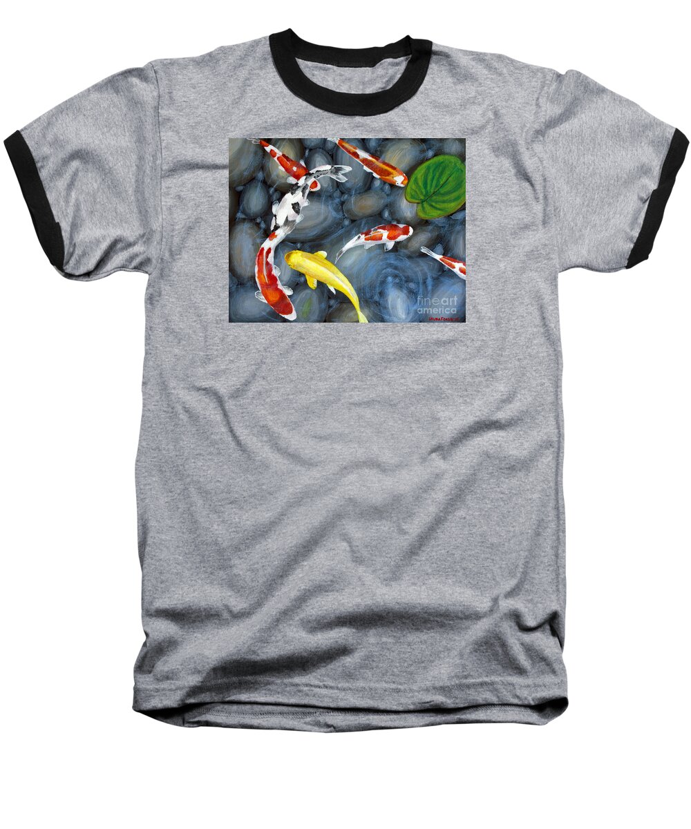Koi Fish Baseball T-Shirt featuring the painting Let's Go Swimming by Laura Forde