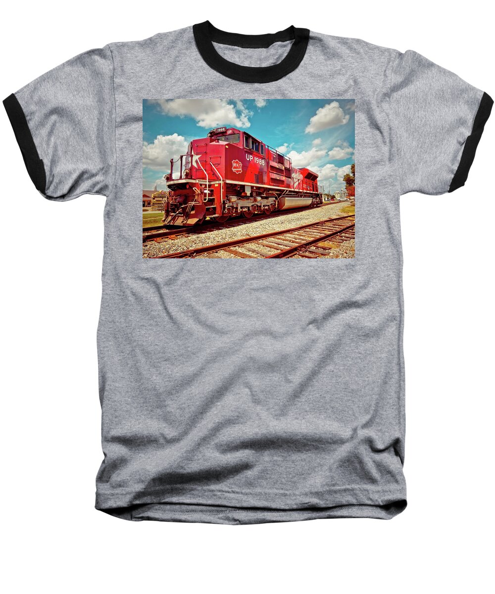 Railyard Baseball T-Shirt featuring the photograph Let's Ride The Katy by Linda Unger
