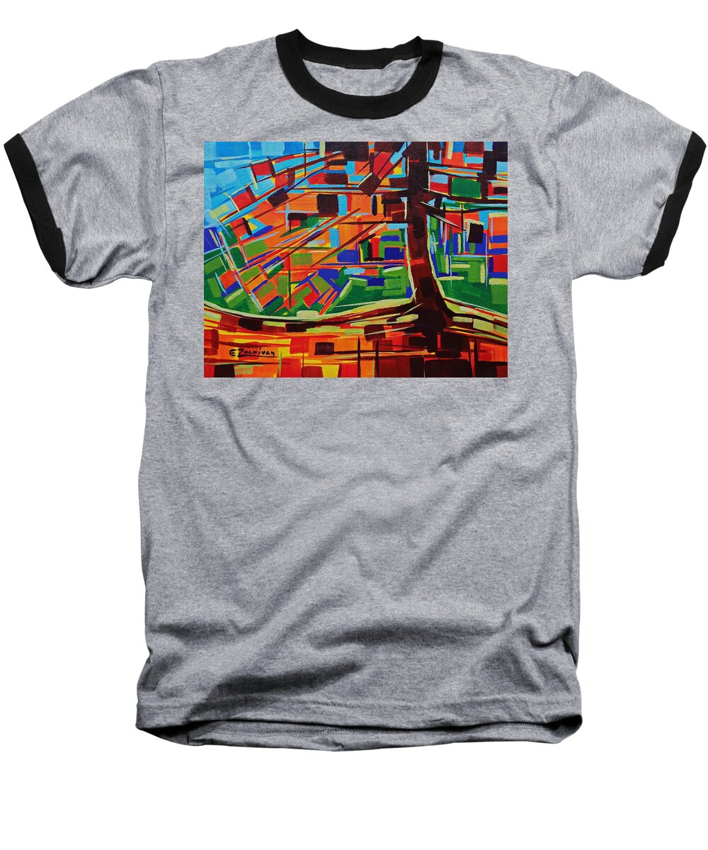 Landscape Baseball T-Shirt featuring the painting Lighted tree by Enrique Zaldivar