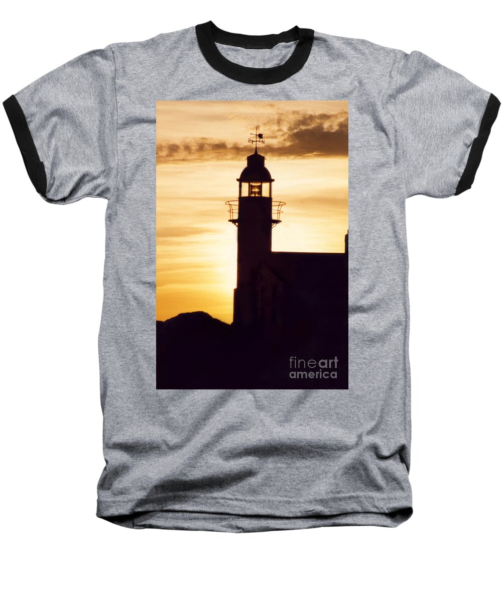 Serene Baseball T-Shirt featuring the photograph Lighthouse at Sunset by Mary Mikawoz