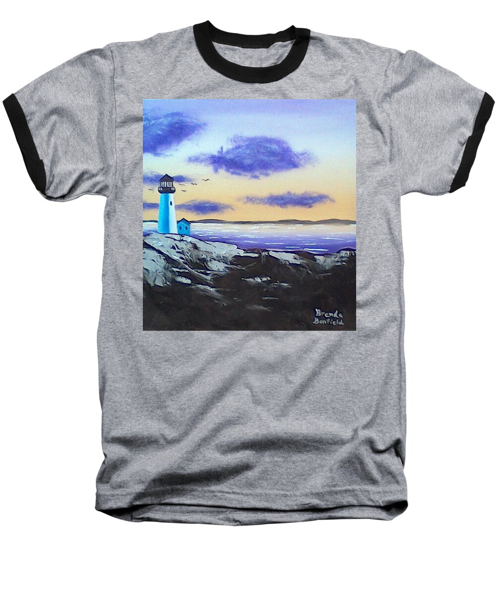 Lighthouse Baseball T-Shirt featuring the painting Lighthouse by Brenda Bonfield