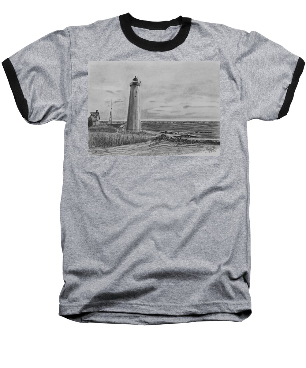 Landscape Baseball T-Shirt featuring the drawing Lighthouse Point by Tony Clark