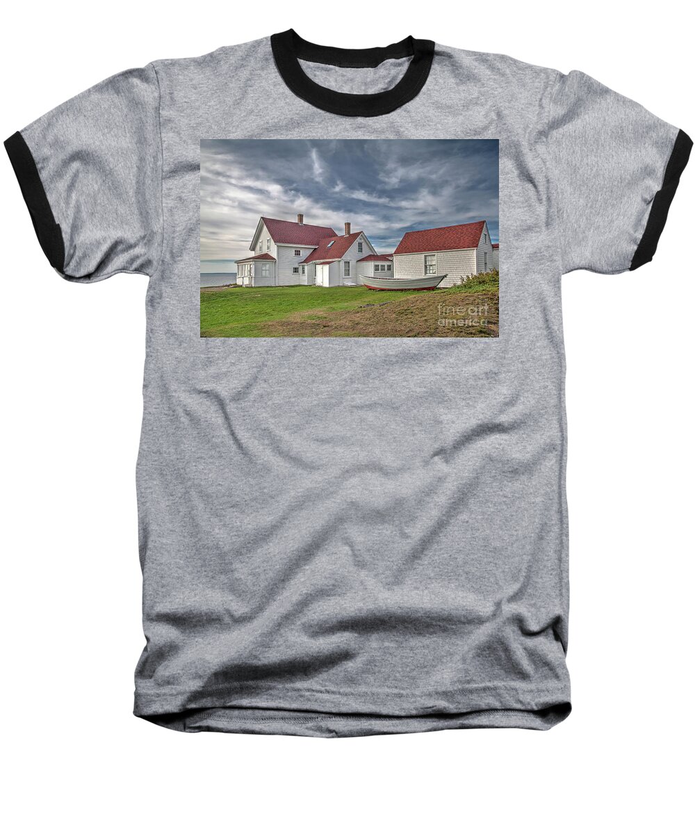 Monhegan Island Lighthouse Baseball T-Shirt featuring the photograph Keepers House at the Monheagn Lighthouse by Tom Cameron