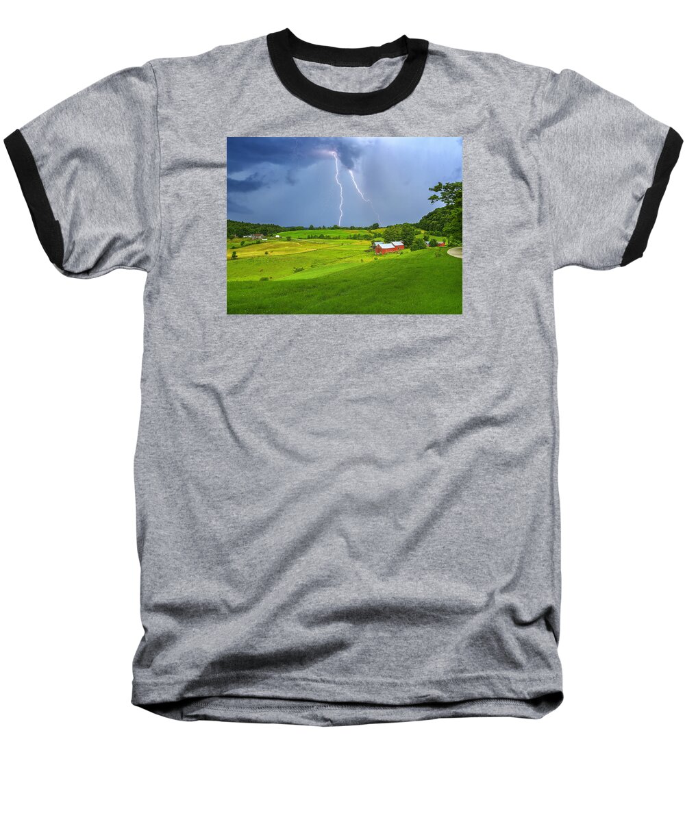 Jericho Hills Photography Baseball T-Shirt featuring the photograph Lightning Storm Over Jenne Farm by John Vose