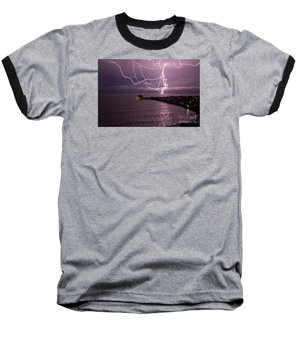 Weather Baseball T-Shirt featuring the photograph Lightning up the Night by Bob Hislop