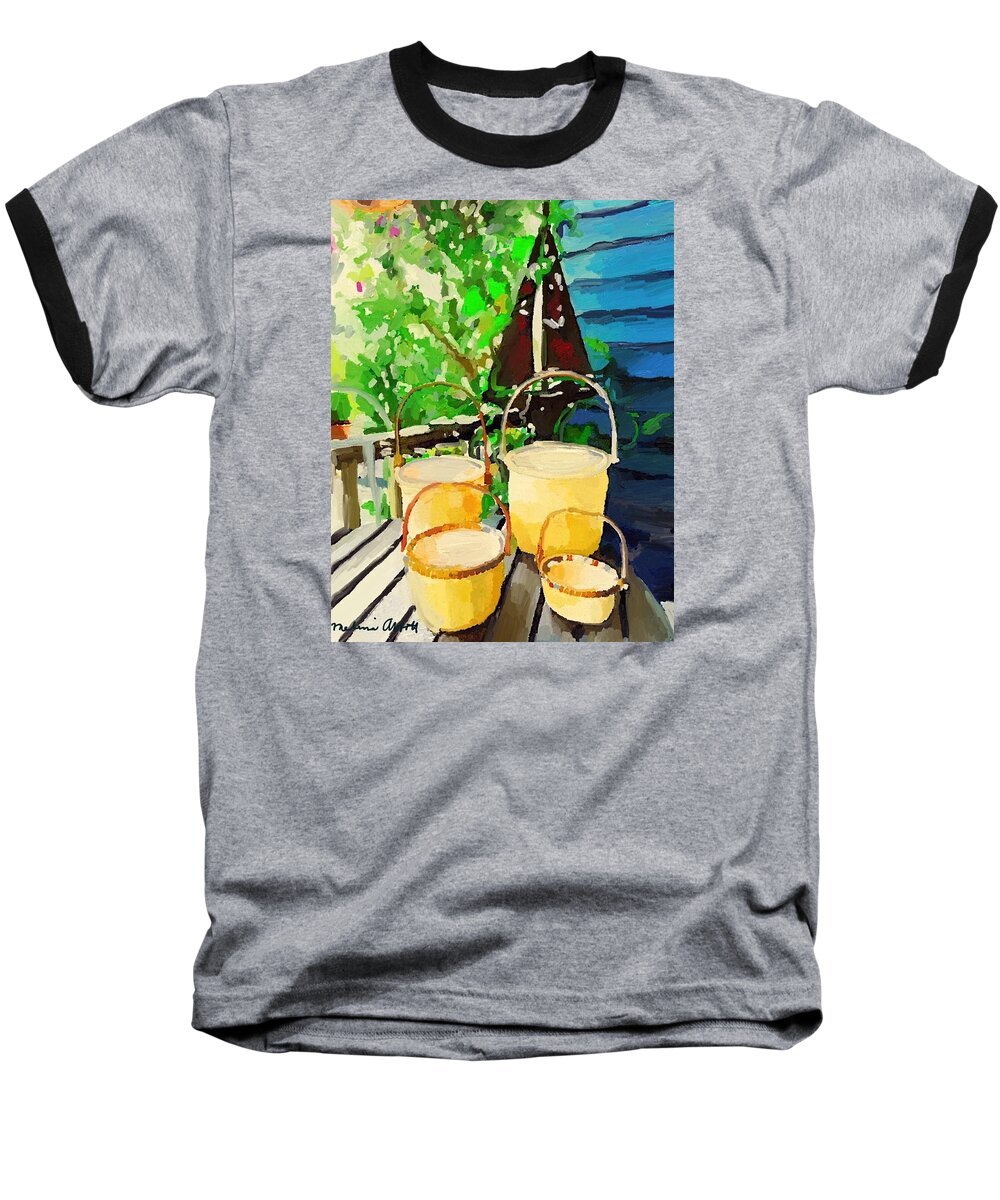 Basket Baseball T-Shirt featuring the painting Lightship Baskets and an Old Sailboat Windvane by Melissa Abbott