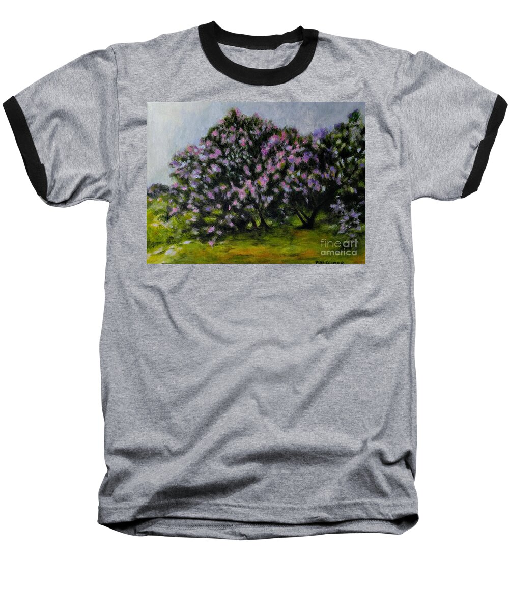 Lilacs. Flowers. Purple. Pink. Bushes Baseball T-Shirt featuring the painting Lilacs for Alena by Alison Caltrider