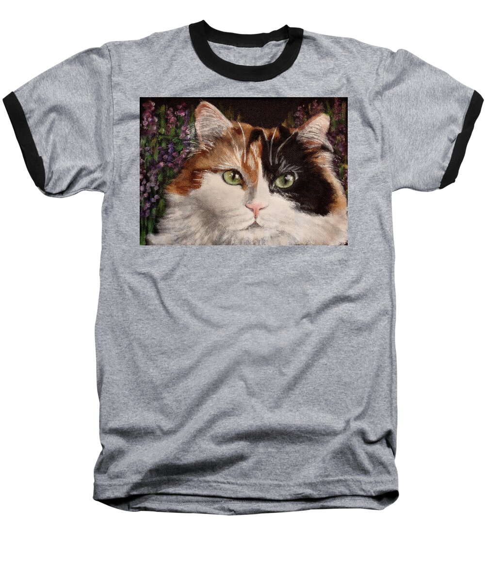 Calico Cat Baseball T-Shirt featuring the painting Lilly by Carol Russell