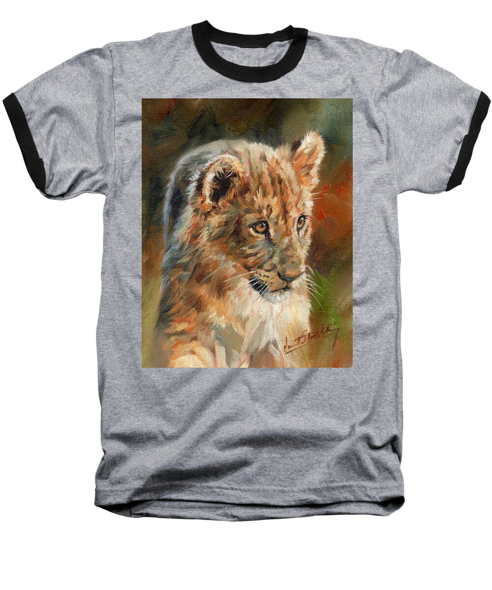 Lion Baseball T-Shirt featuring the painting Lion Cub Portrait by David Stribbling