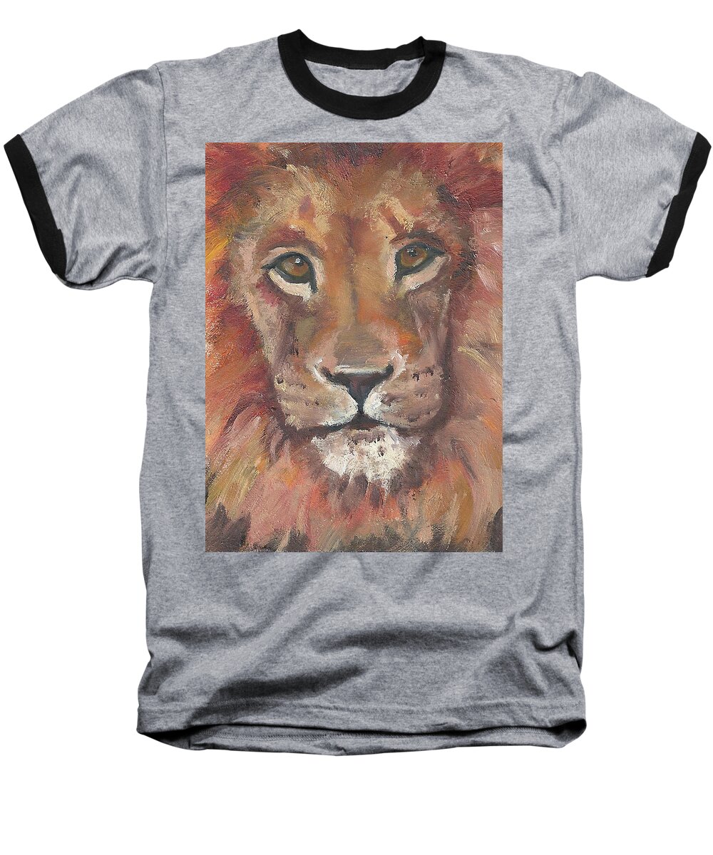 Mini Painting Baseball T-Shirt featuring the painting Lion by Jessmyne Stephenson