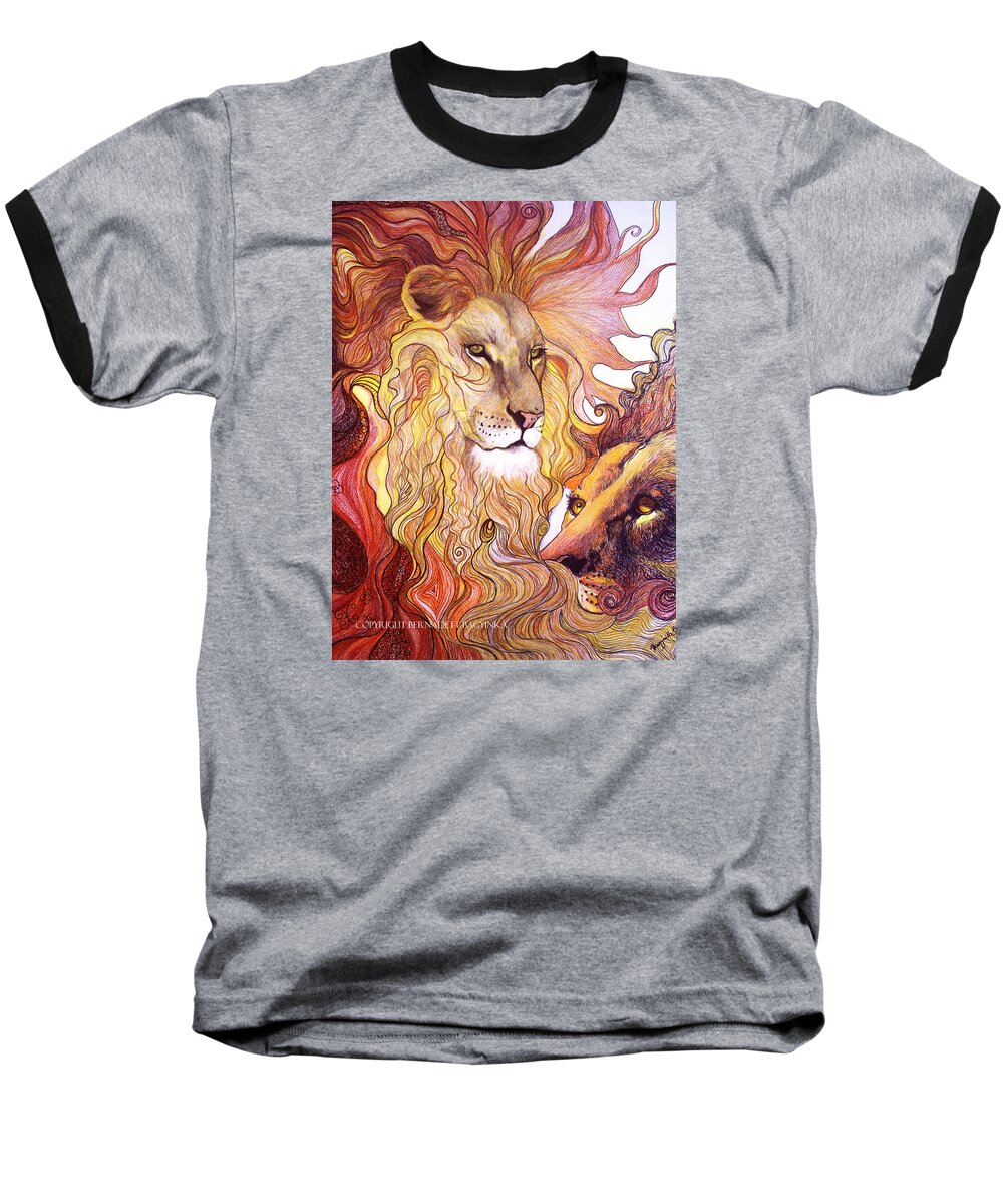  Baseball T-Shirt featuring the drawing Lion king by Bernadett Bagyinka