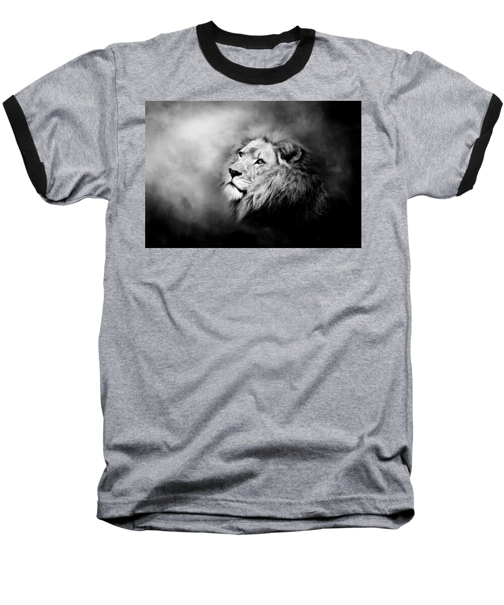 Lion Baseball T-Shirt featuring the photograph Lion - Pride Of Africa II - Tribute To Cecil in Black and White by Michelle Wrighton