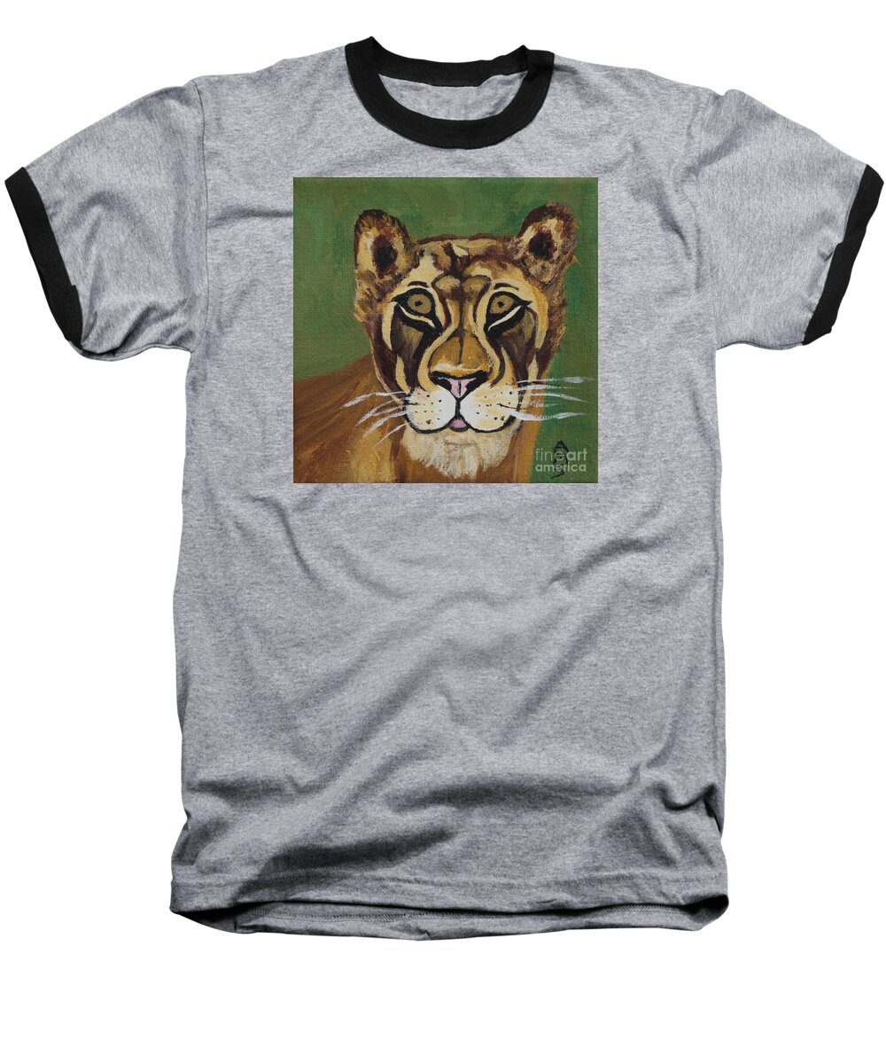 Animal Mugs Collection Baseball T-Shirt featuring the painting Lioness by Annette M Stevenson