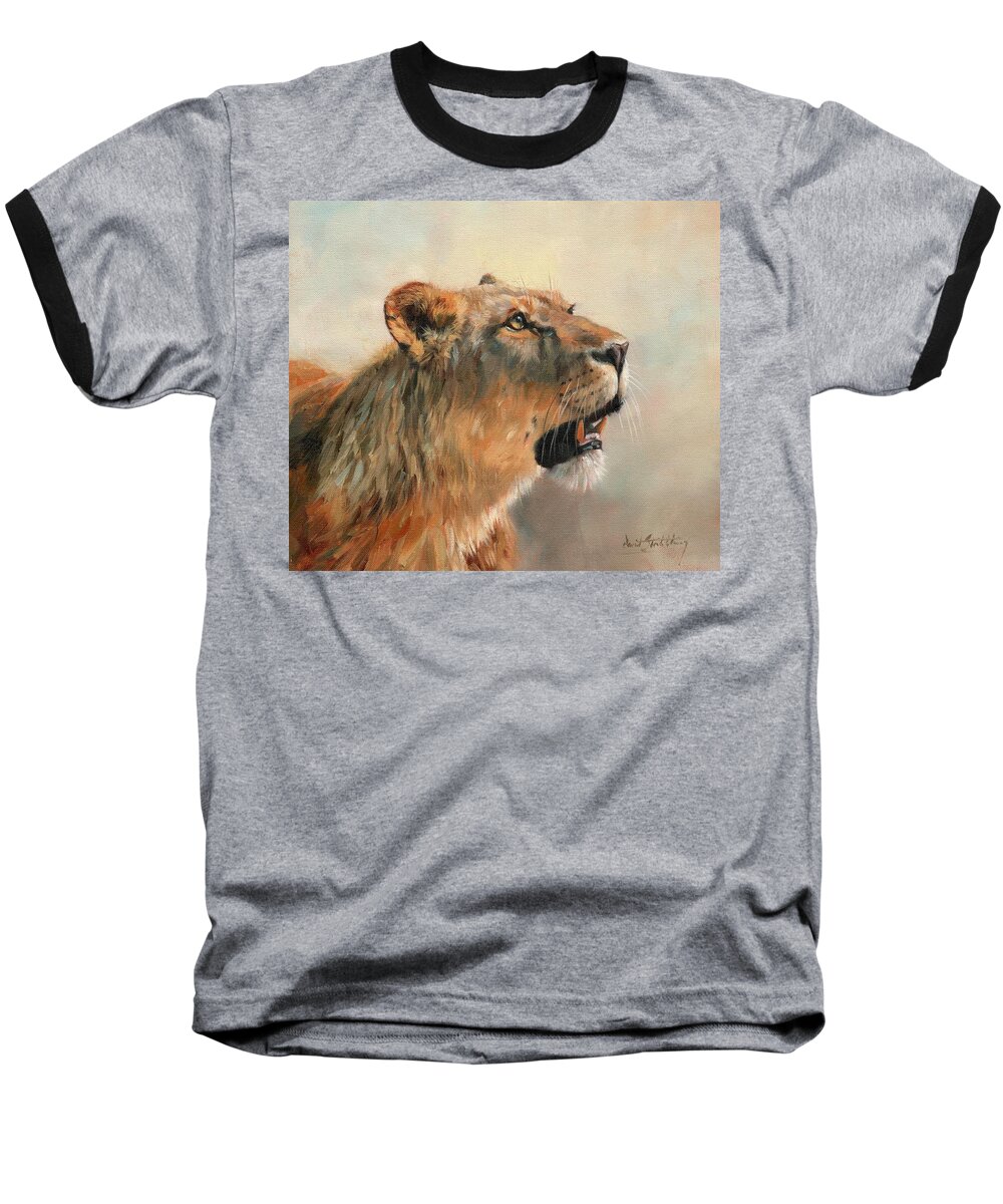 Lioness Baseball T-Shirt featuring the painting Lioness Portrait 2 by David Stribbling