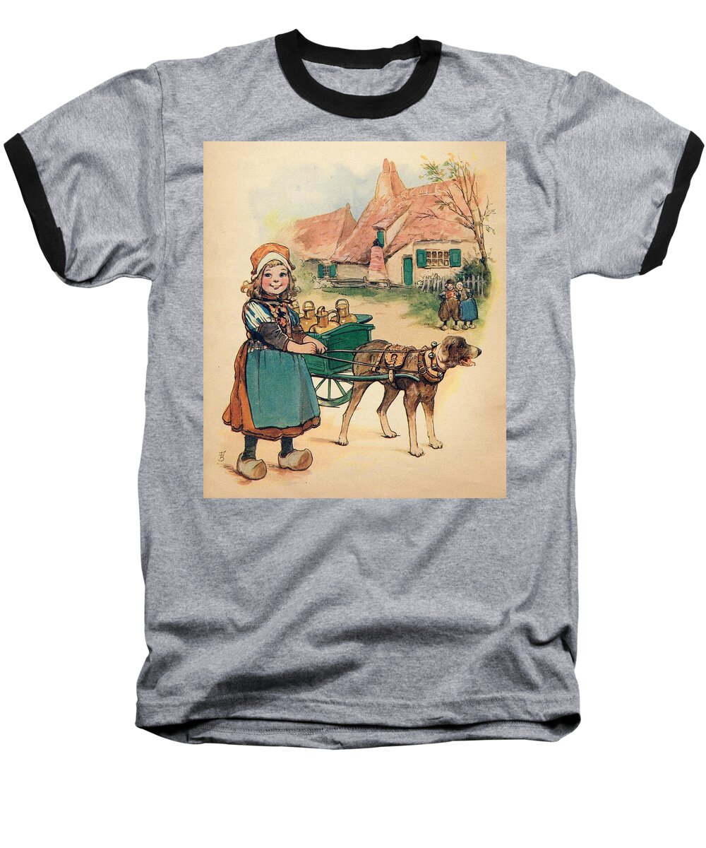 Dutch Baseball T-Shirt featuring the painting Little Dutch Girl with Milk Wagon by Reynold Jay