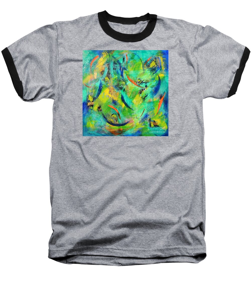 Tropical Baseball T-Shirt featuring the painting Little Fishes by Lyn Olsen