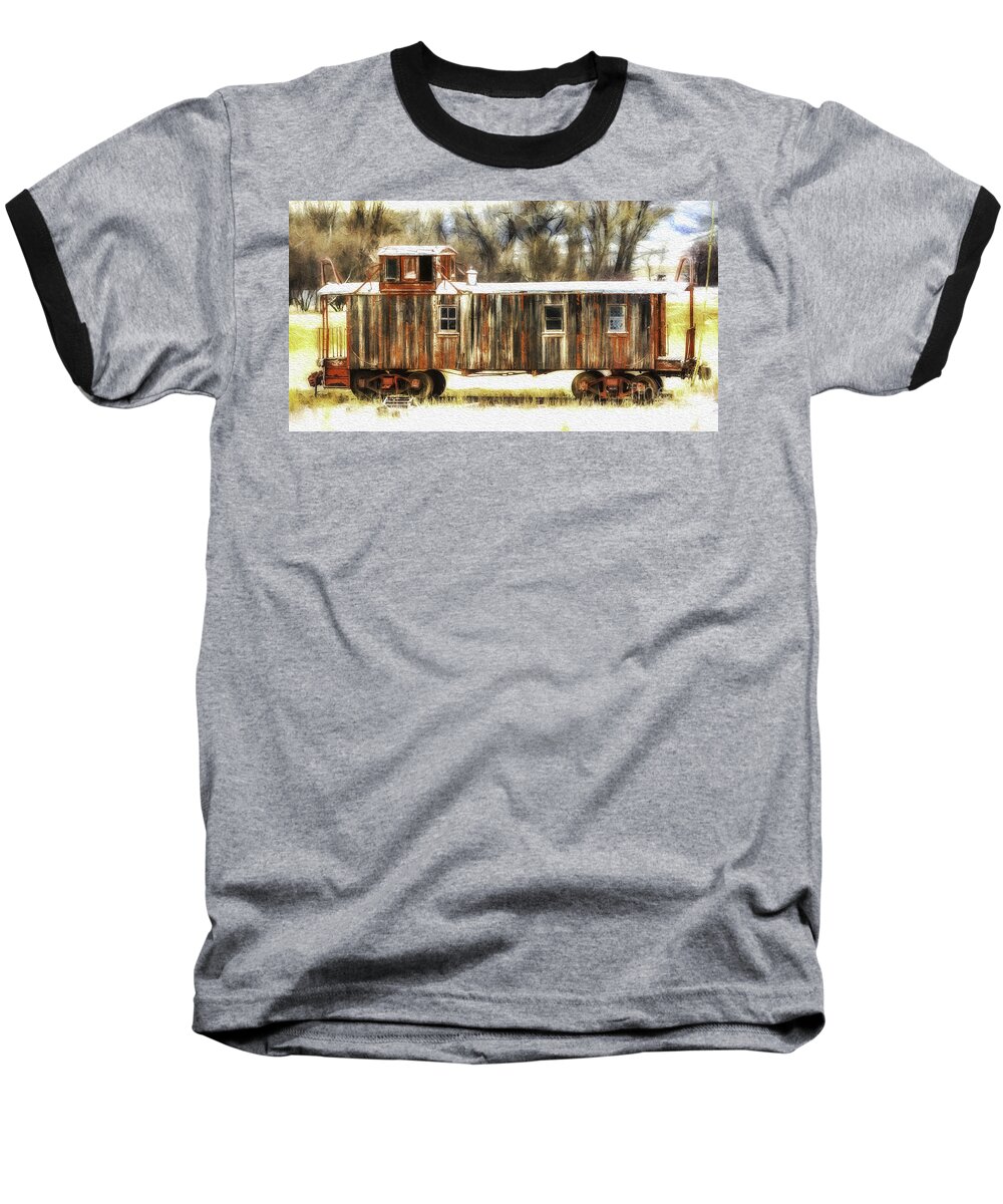Colorado Baseball T-Shirt featuring the photograph Little Red Caboose by Bitter Buffalo Photography