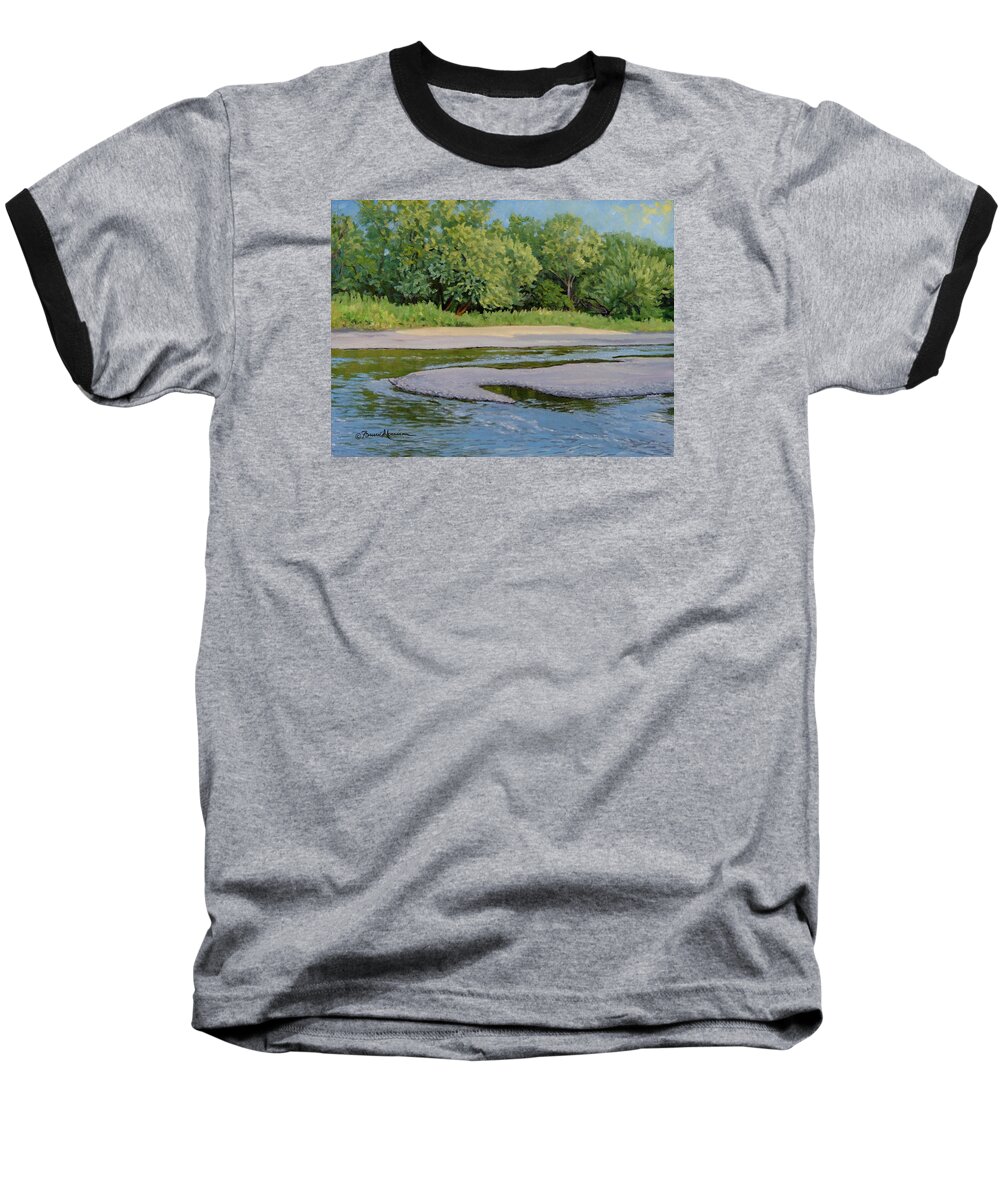 Summer Landscape Baseball T-Shirt featuring the painting Little Sioux Sandbar by Bruce Morrison