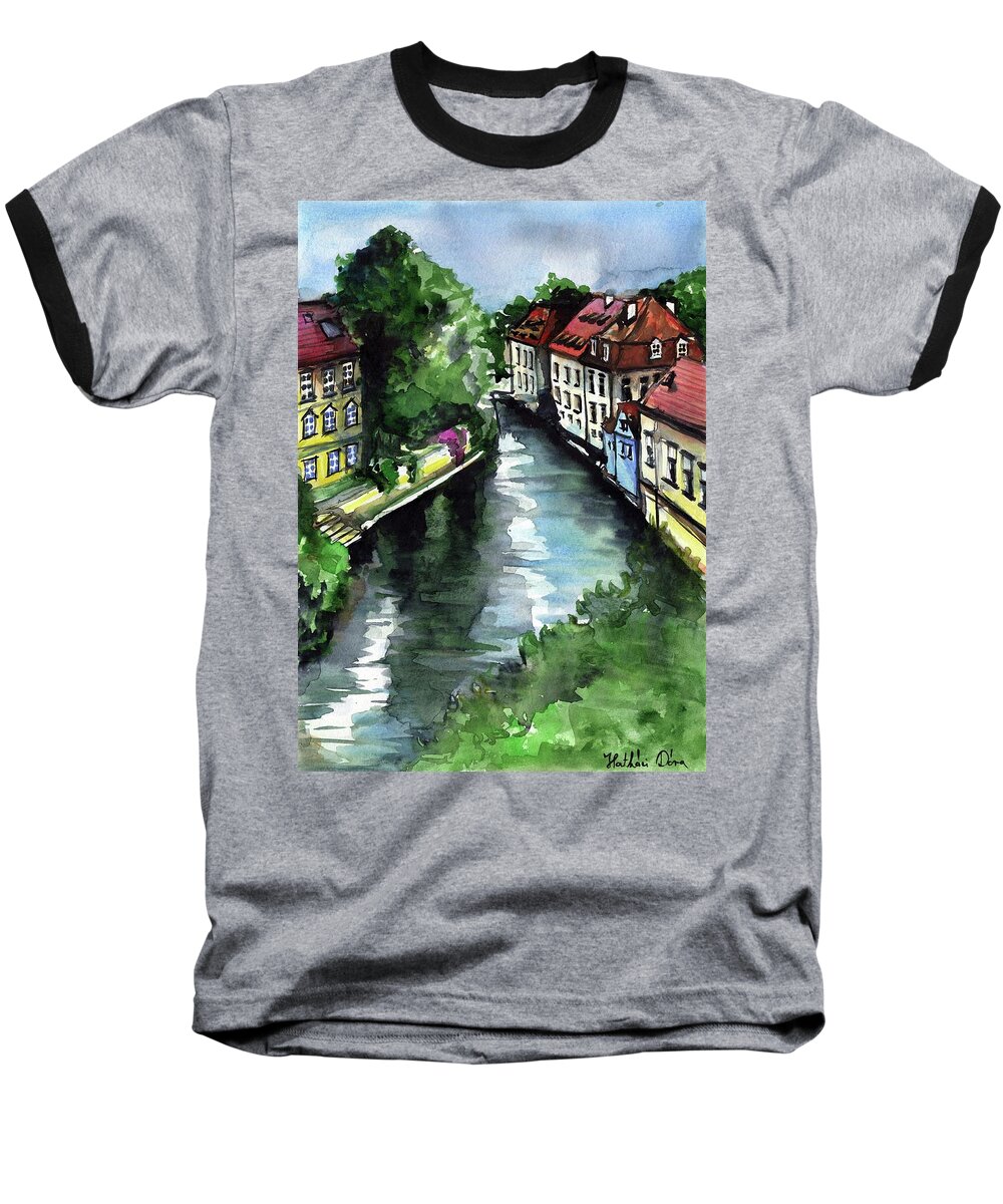 Prague Baseball T-Shirt featuring the painting Little Venice in Prague Certovka Canal by Dora Hathazi Mendes