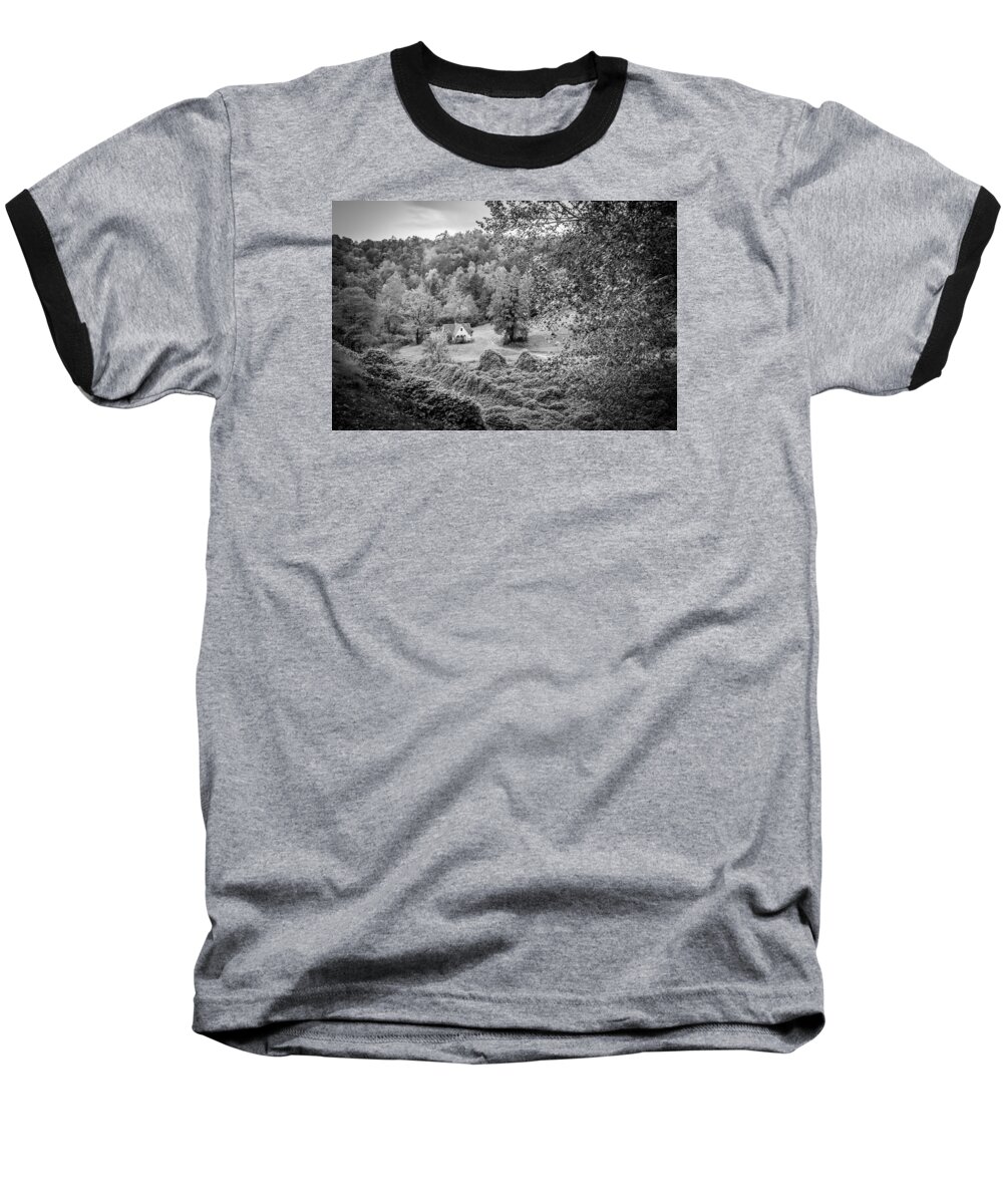 Kelly Hazel Baseball T-Shirt featuring the photograph Little Victorian Farm House in a Mountain Field by Kelly Hazel