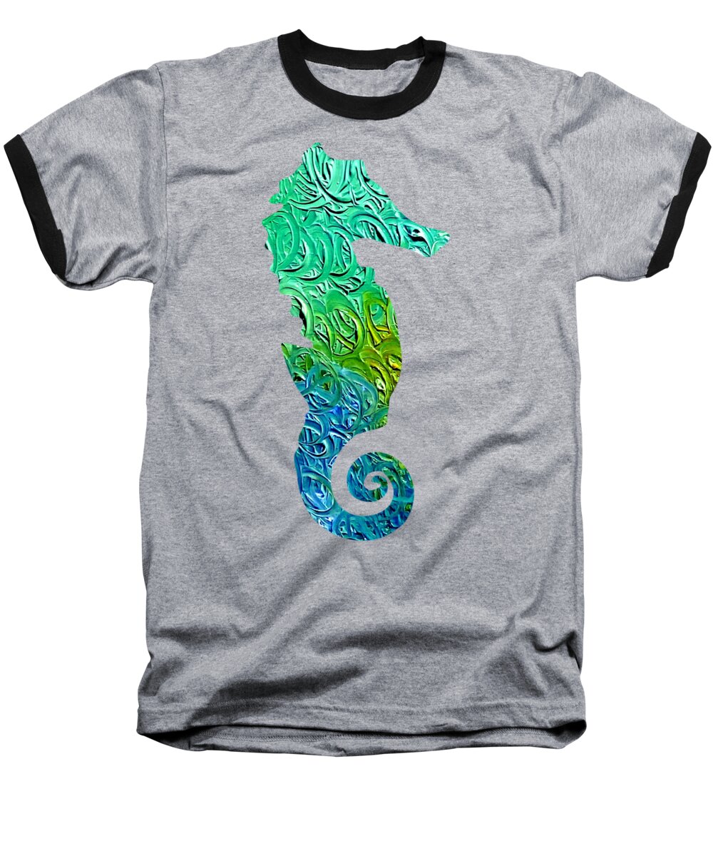Seahorse Baseball T-Shirt featuring the digital art Lively Seahorse by Rachel Hannah
