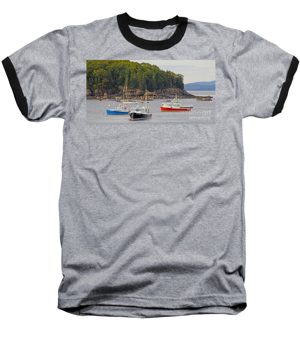 Lobster Boats Baseball T-Shirt featuring the photograph Lobster Boats in Bar Harbor by Jack Schultz
