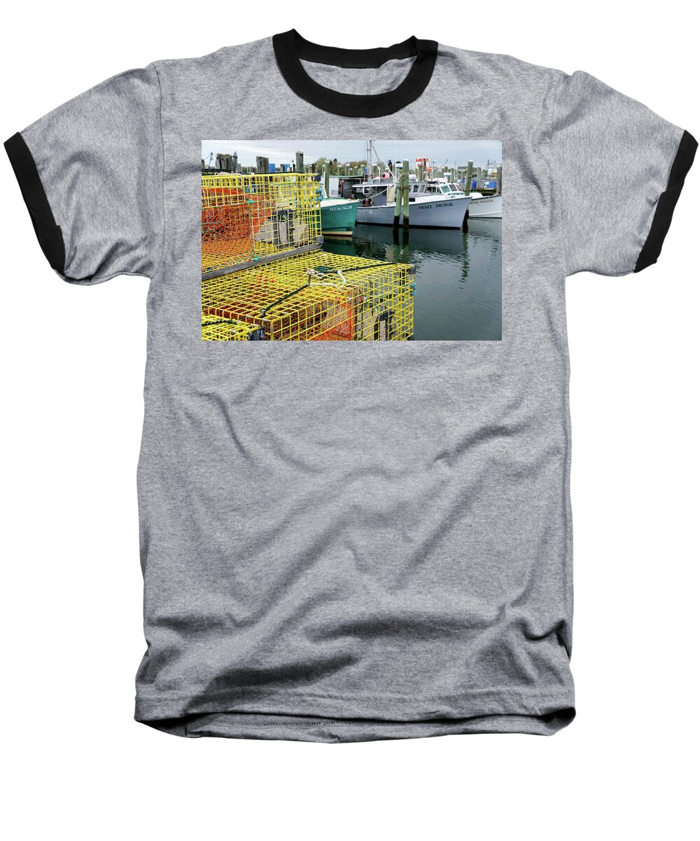 Lobster Traps Baseball T-Shirt featuring the photograph Lobster Traps in Galilee, Rhode Island by Nancy De Flon