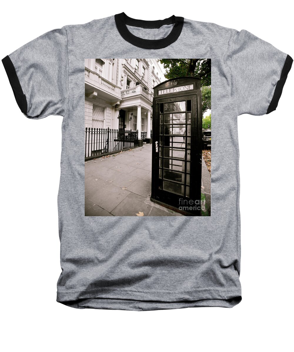 London Baseball T-Shirt featuring the photograph London Phone Booth in Black by Sonja Quintero