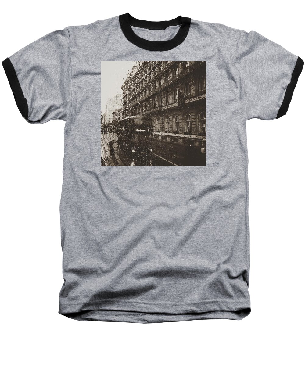 Rain Baseball T-Shirt featuring the photograph London rain by Trystan Oldfield
