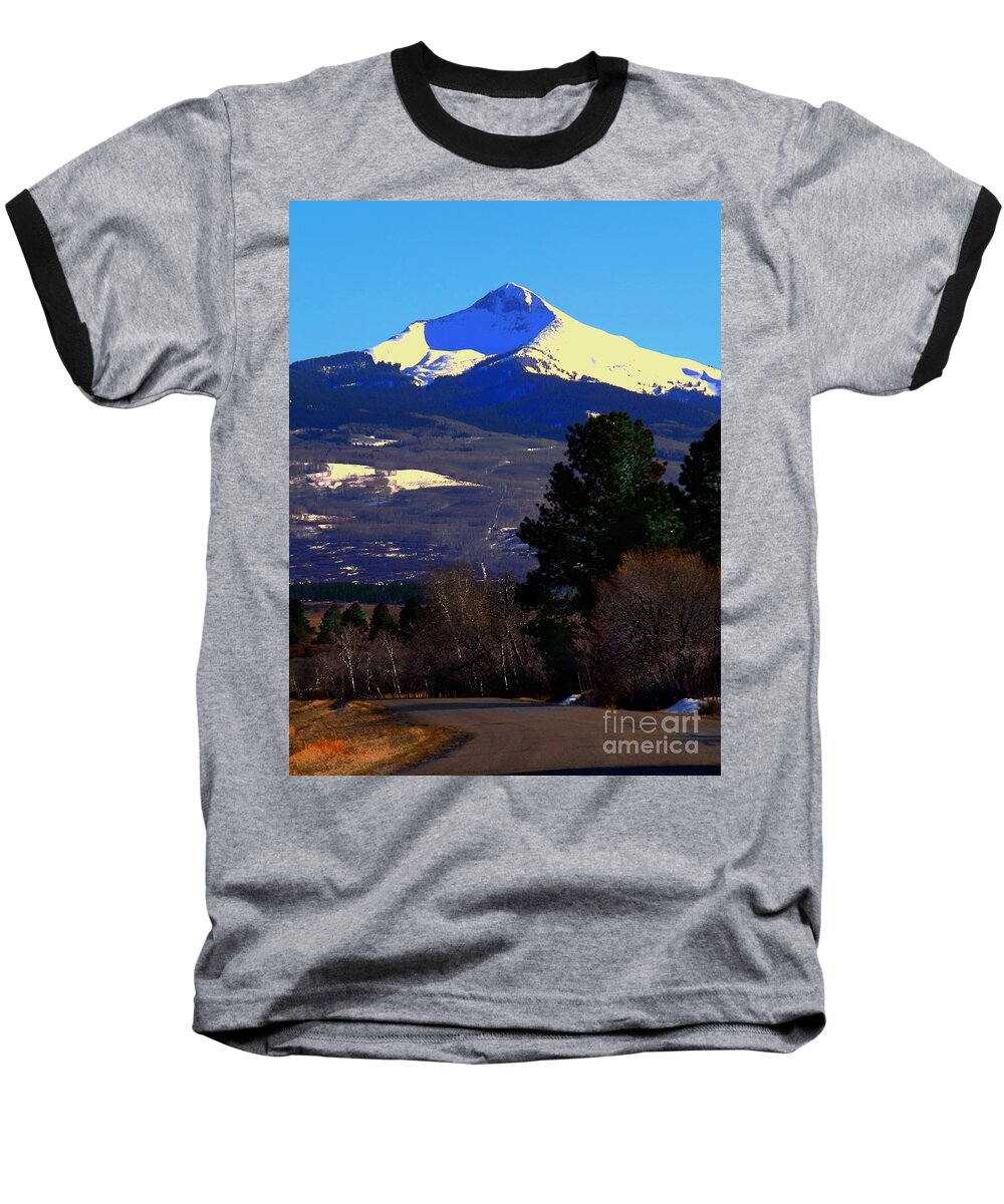 Lone Cone Peak Is An Ancient Volcano Who Knows How Long Ago? Near Norwood Colorado Baseball T-Shirt featuring the digital art Lone Cone March 16 2018 by Annie Gibbons
