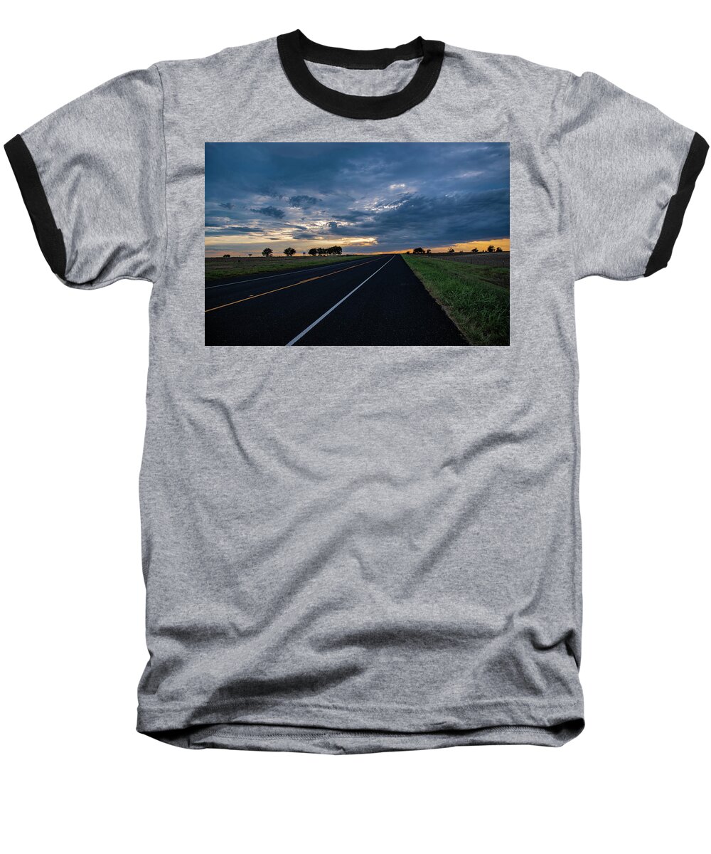 Highway Baseball T-Shirt featuring the photograph Lone Highway At Sunset by G Lamar Yancy