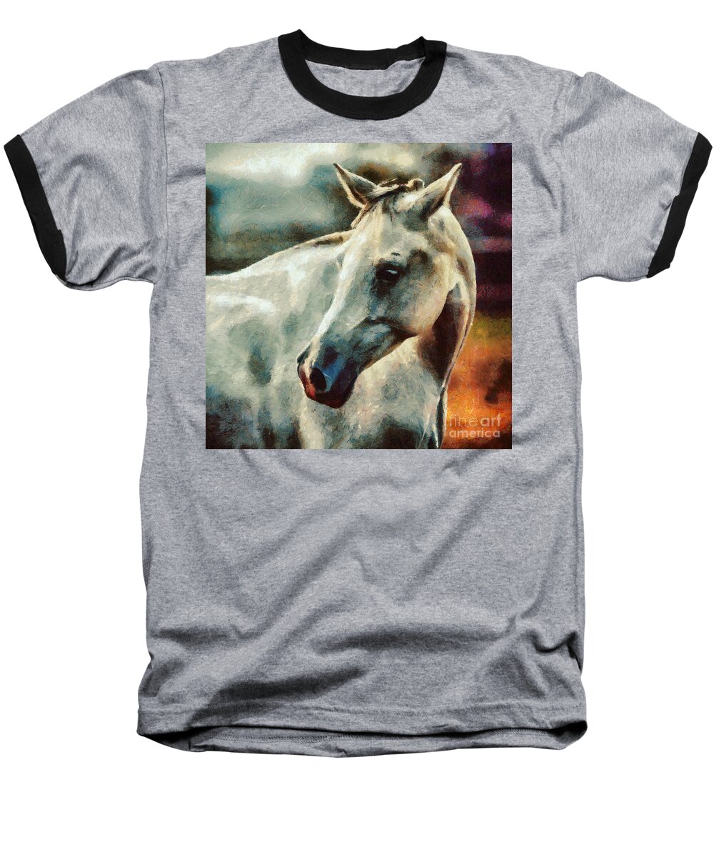 Painting Baseball T-Shirt featuring the painting Lonely white horse Painting by Dimitar Hristov